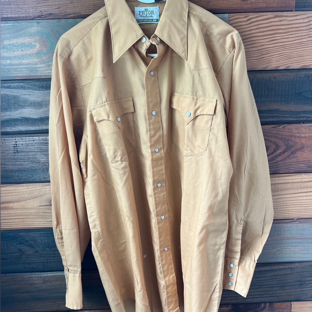 Vintage 70’s Prior Westerns Pearl Snap Western Shirt Mens Size Large Orange